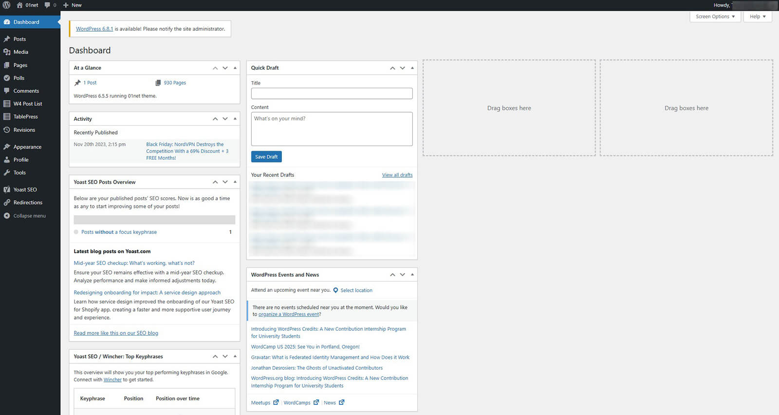 Wordpress Dashboard