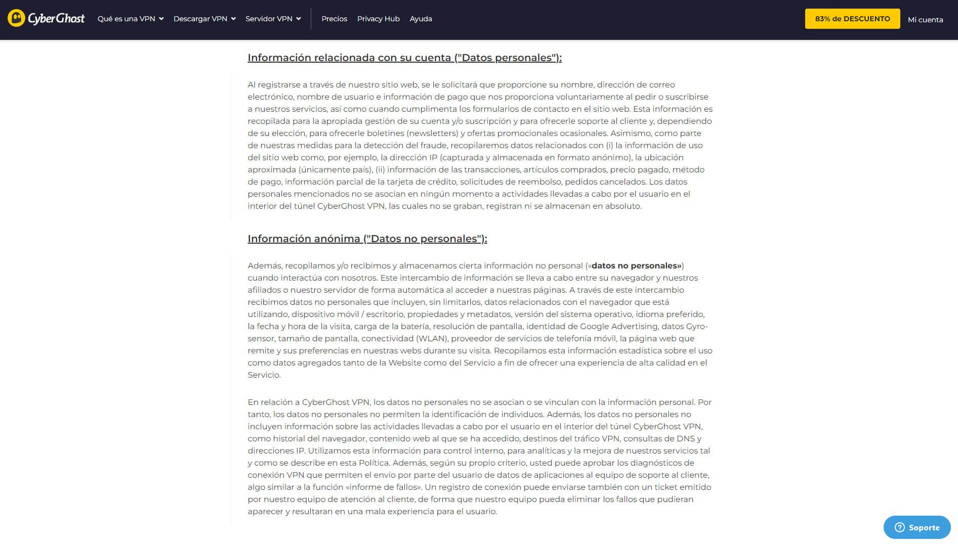 Recopilación de Datos CyberGhost VPN