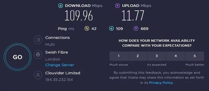 Velocidades Reino Unido NordVPN