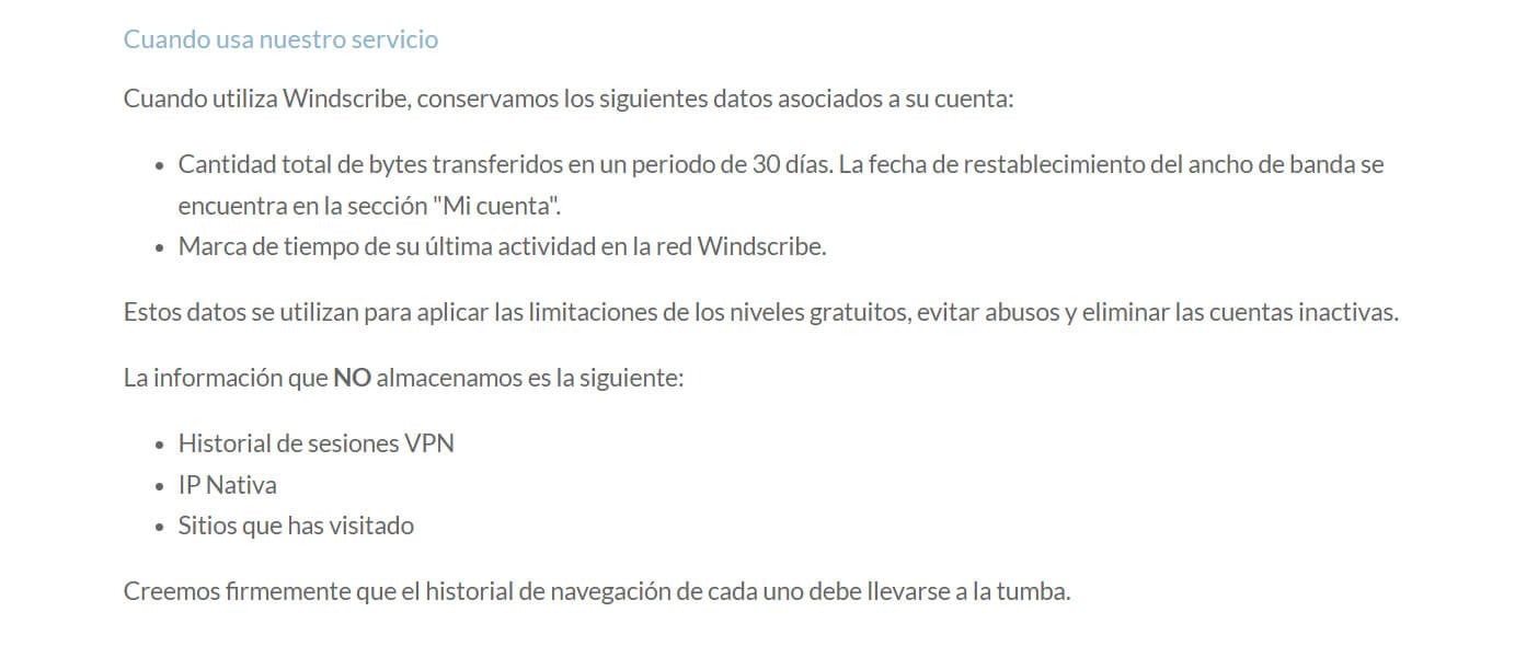Politica de no-logs Windscribe